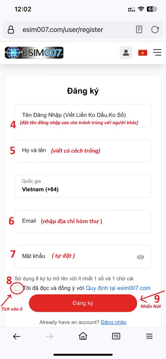 Hướng dẫn đăng ký bước 2