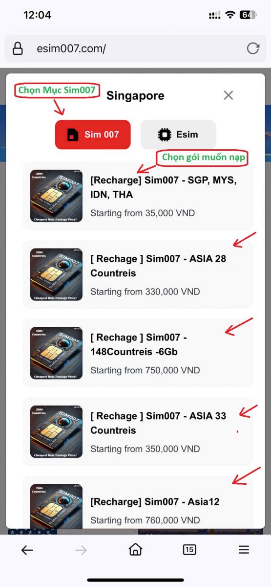 Chọn Nạp sim007